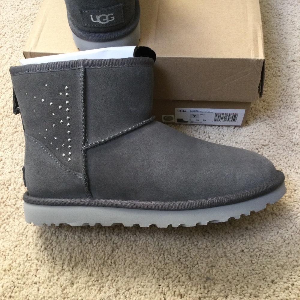 UGG Classic Mini boot Charcoal NWT Swarovski crystal studded